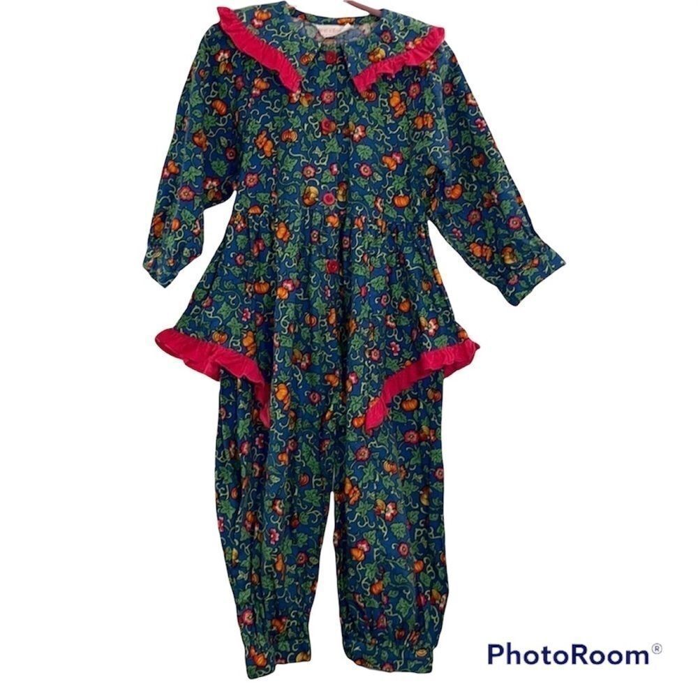 Vintage 80’s Wee Clancy Amelia Pumpkin Flowers Size 4T Girls Ruffles Rare